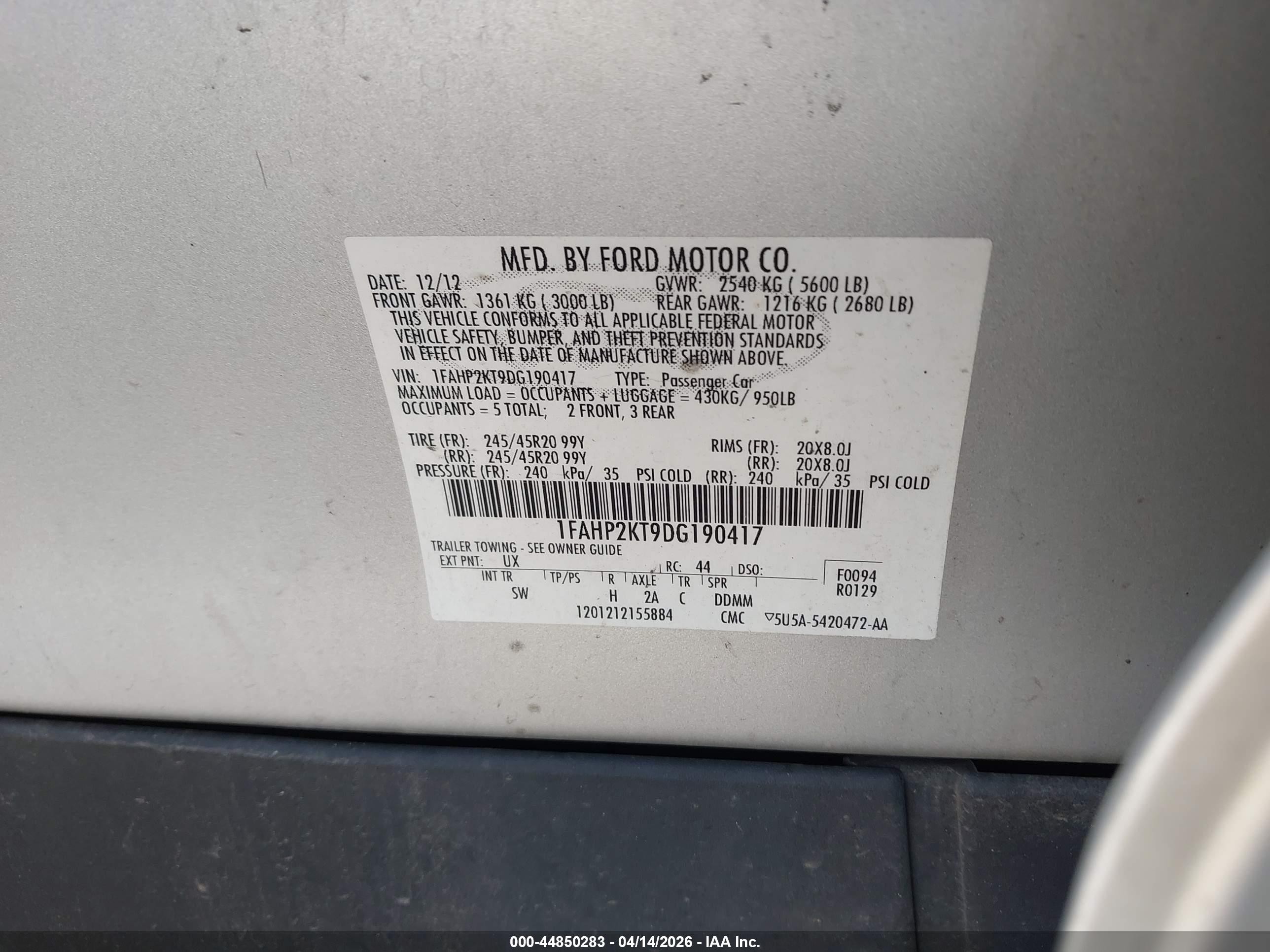 2013 Ford Taurus Sho Серебряный vin: 1FAHP2KT9DG190417