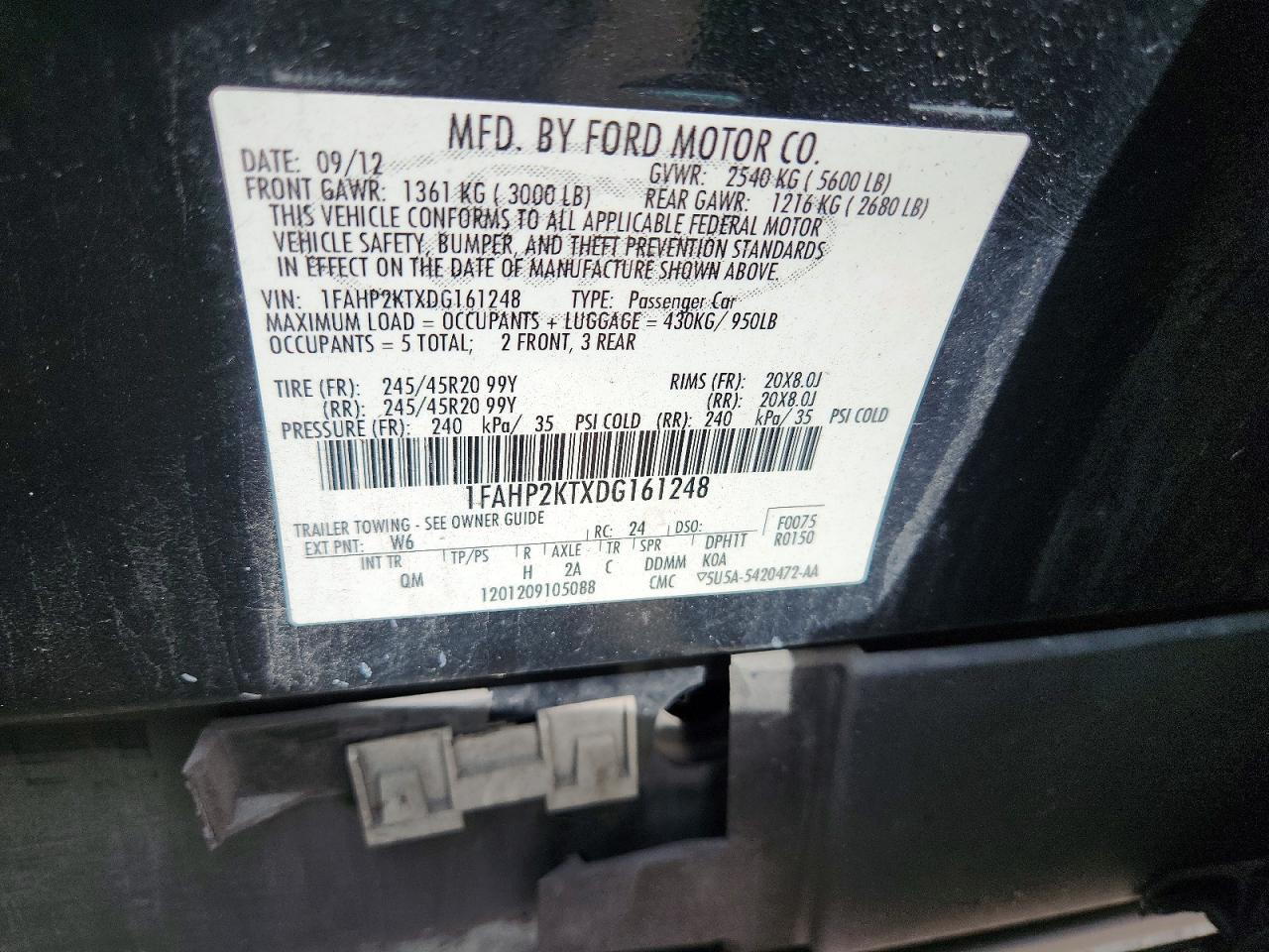 2013 Ford Taurus Sho Зеленый vin: 1FAHP2KTXDG161248