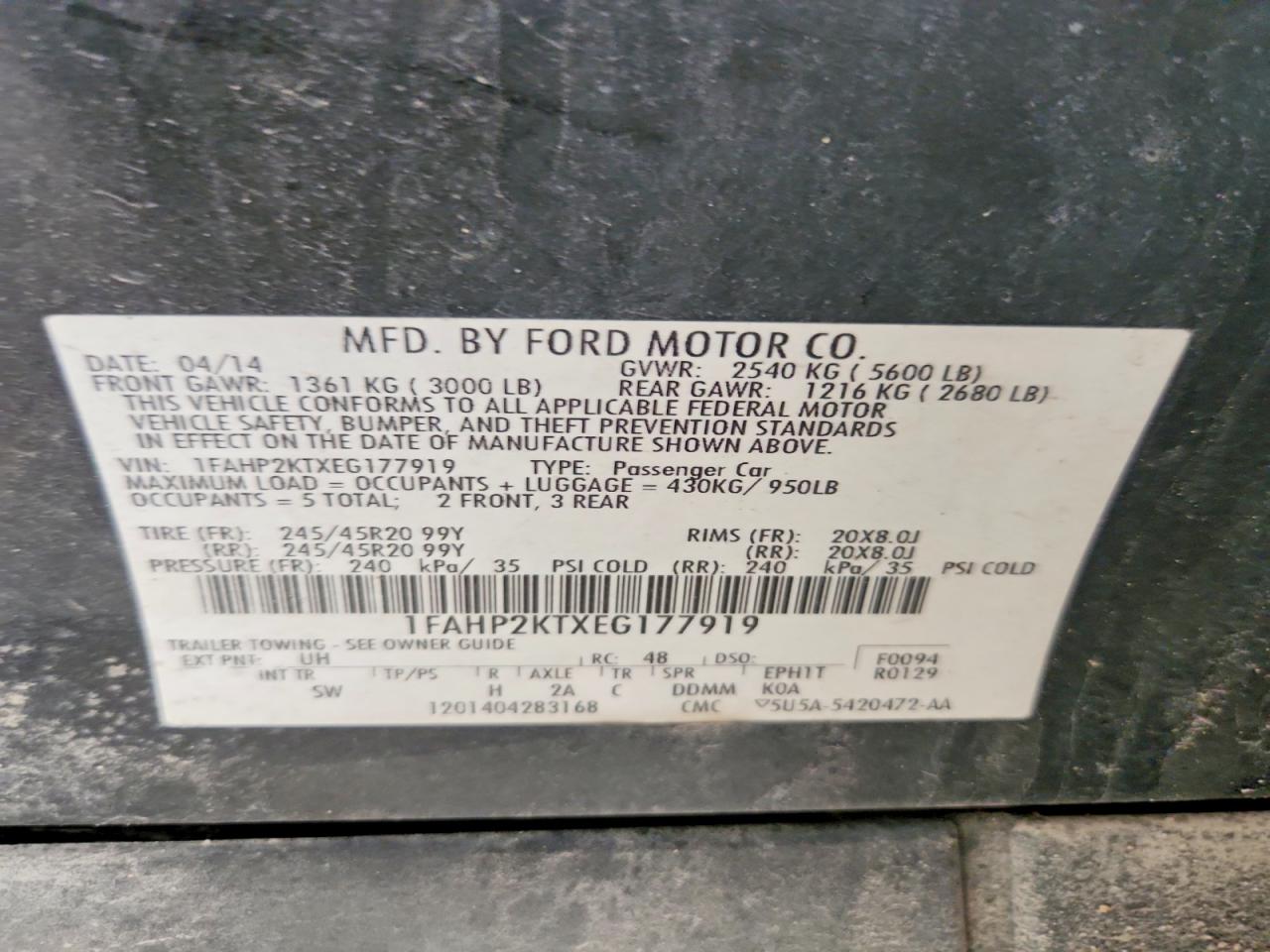 2014 Ford Taurus Sho Black vin: 1FAHP2KTXEG177919