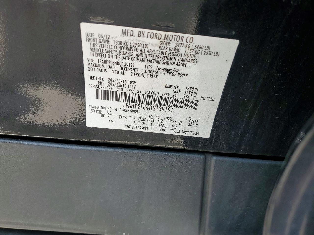 2013 Ford Taurus Police Interceptor Black vin: 1FAHP2L84DG139191