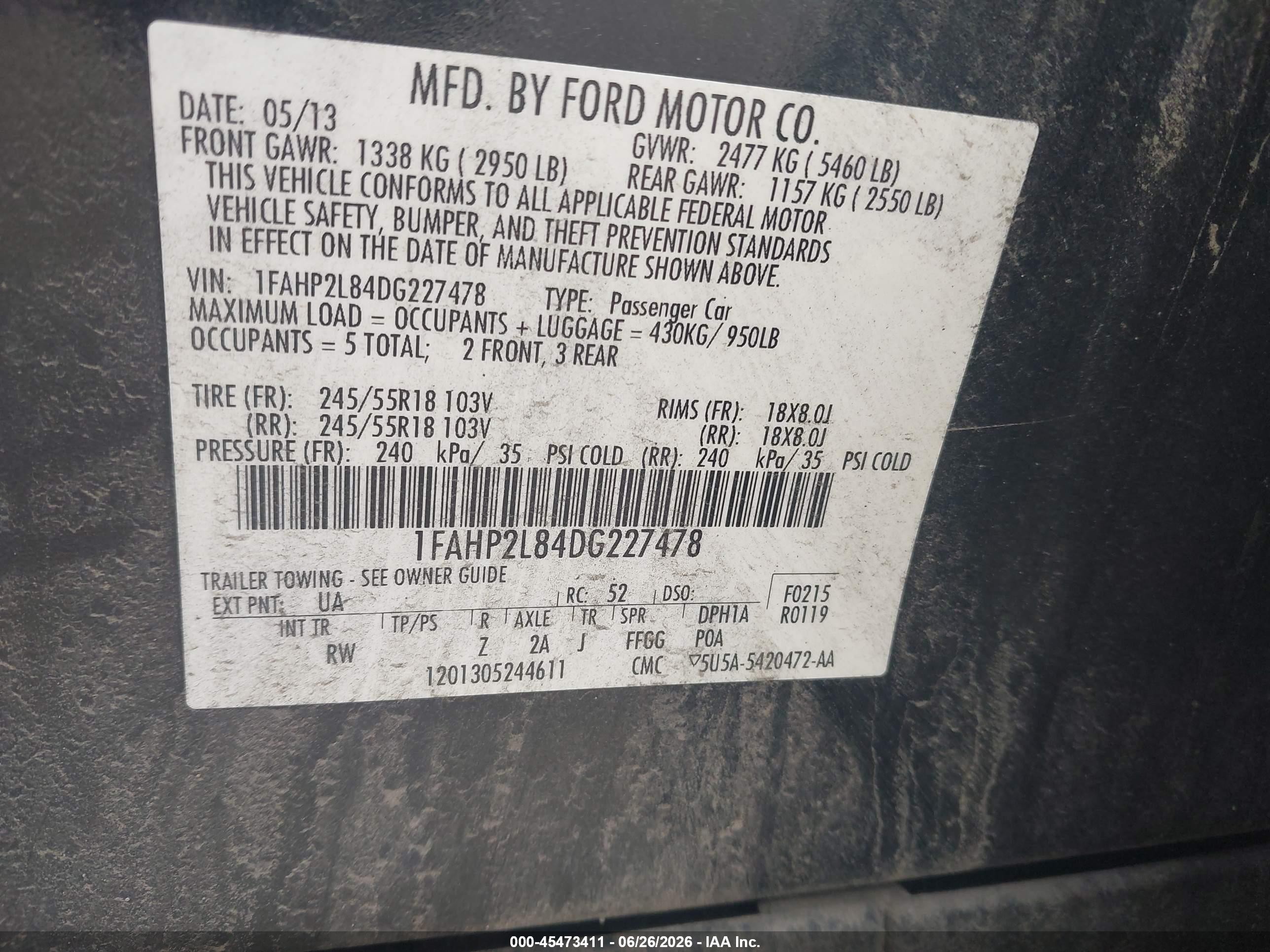 2013 Ford Police Interceptor   Black vin: 1FAHP2L84DG227478