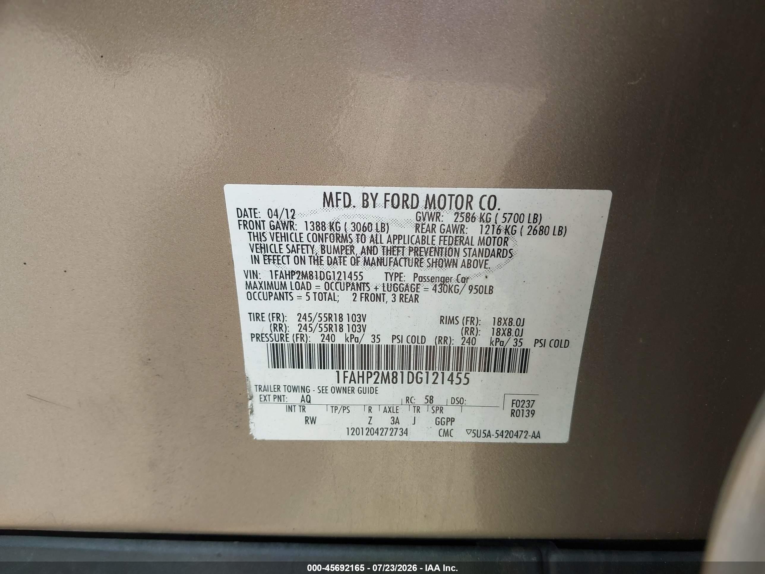 2013 Ford Police Interceptor   Brown vin: 1FAHP2M81DG121455