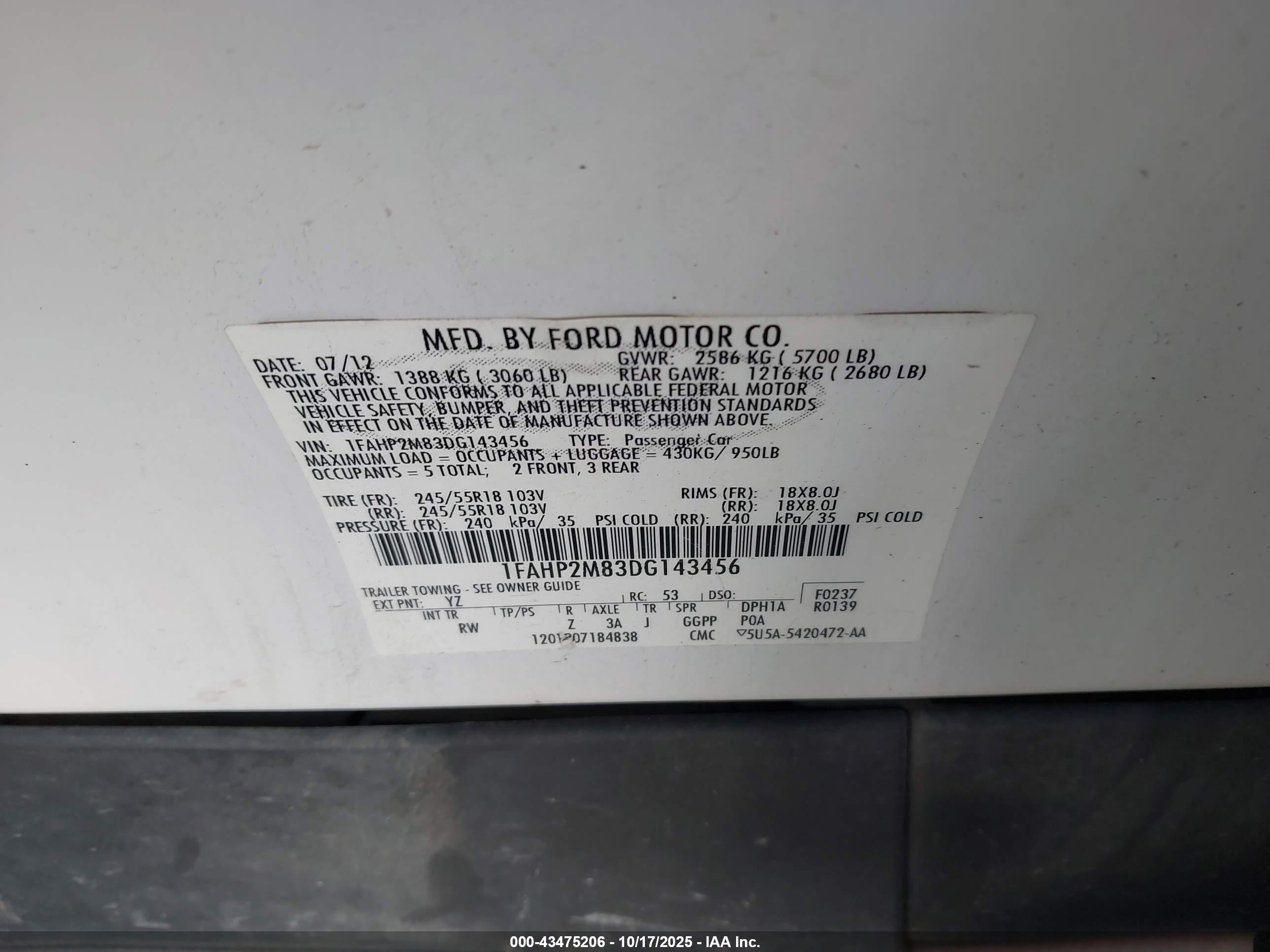2013 Ford Police Interceptor   White vin: 1FAHP2M83DG143456