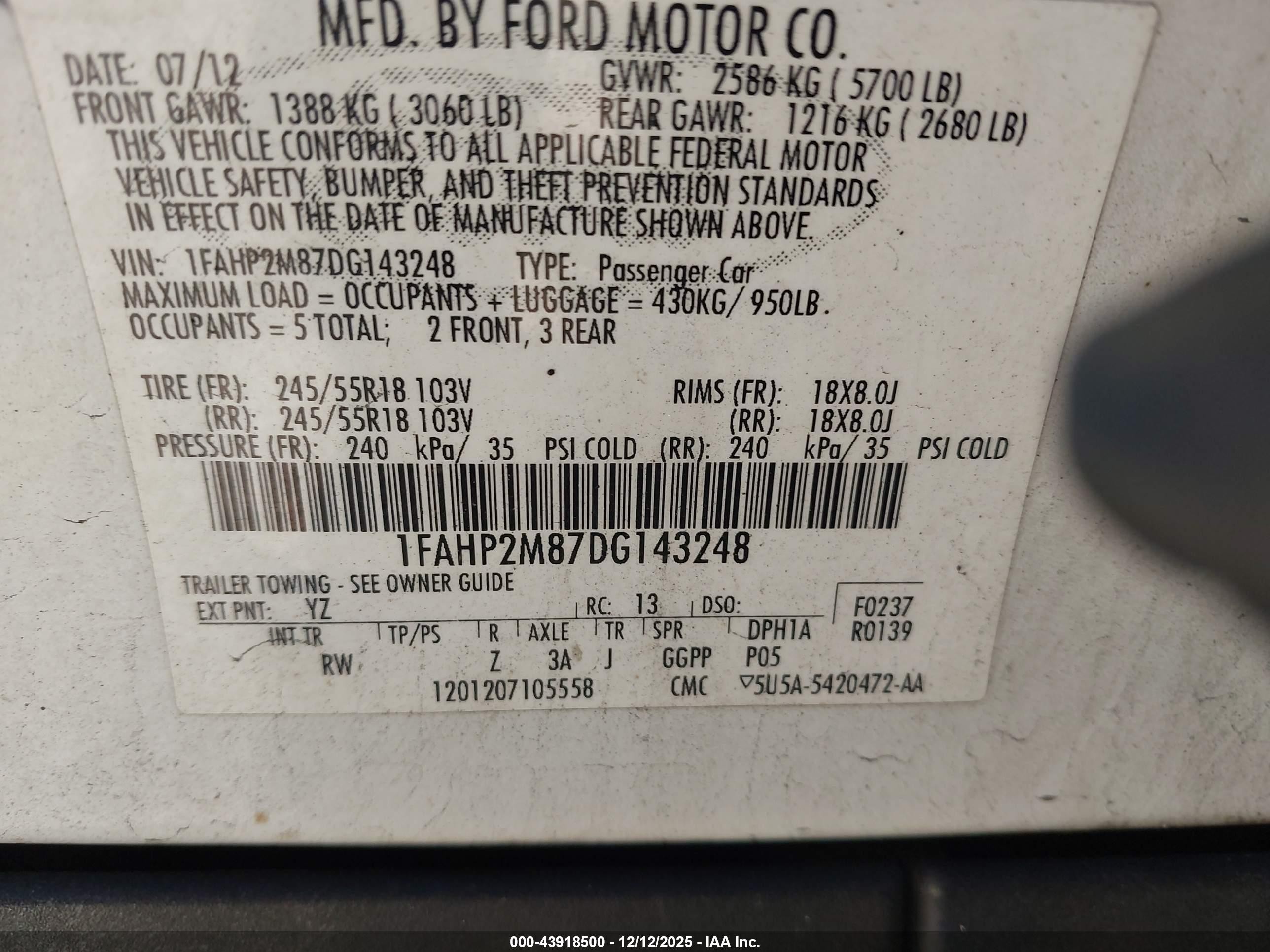 2013 Ford Police Interceptor   White vin: 1FAHP2M87DG143248