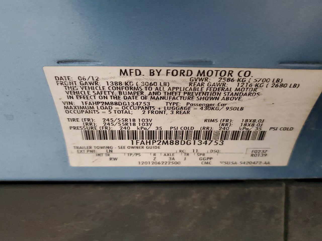 2013 Ford Taurus Police Interceptor Blue vin: 1FAHP2M88DG134753