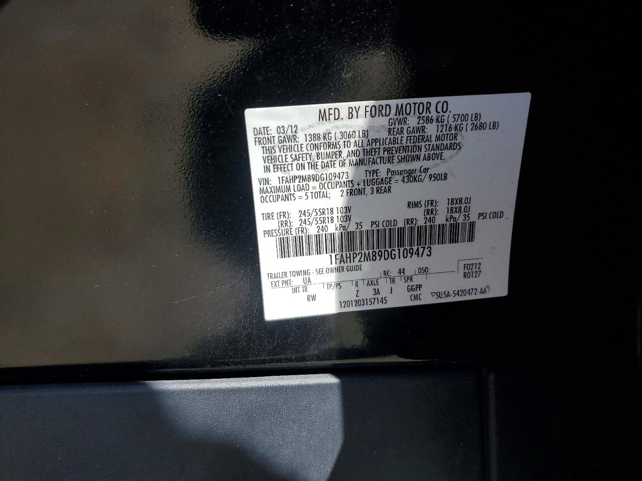 2013 Ford Taurus Police Interceptor Black vin: 1FAHP2M89DG109473