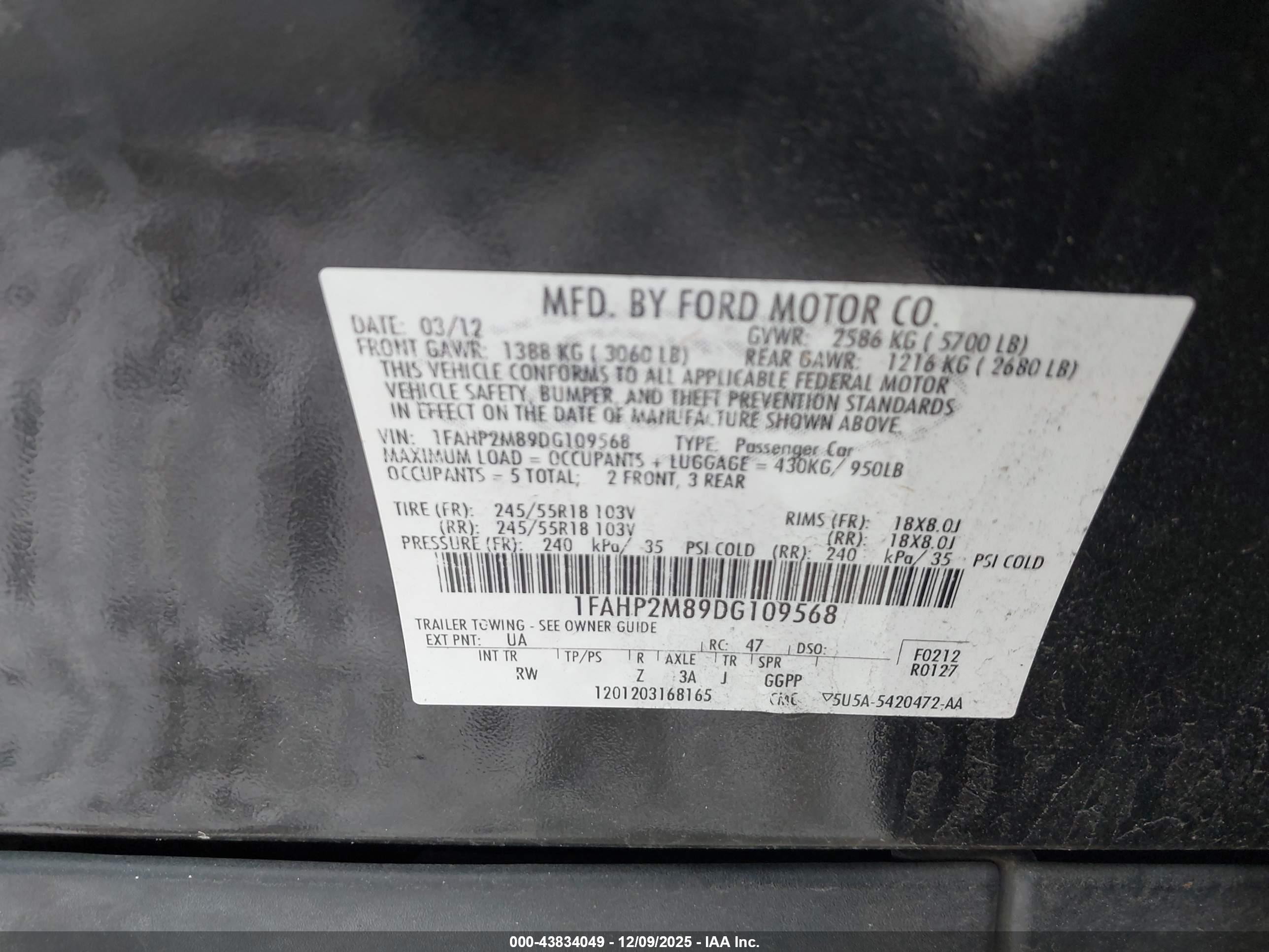 2013 Ford Police Interceptor   Black vin: 1FAHP2M89DG109568