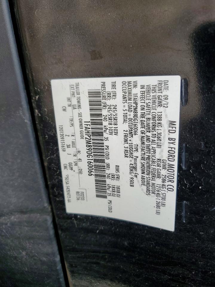2013 Ford Taurus Police Interceptor Black vin: 1FAHP2M89DG160066