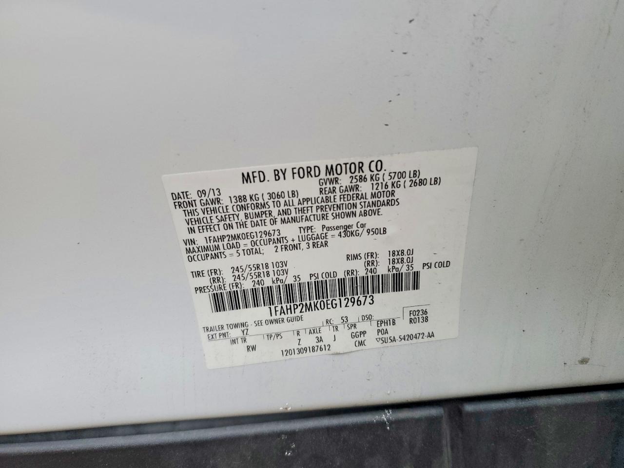 2014 Ford Taurus Police Interceptor White vin: 1FAHP2MK0EG129673