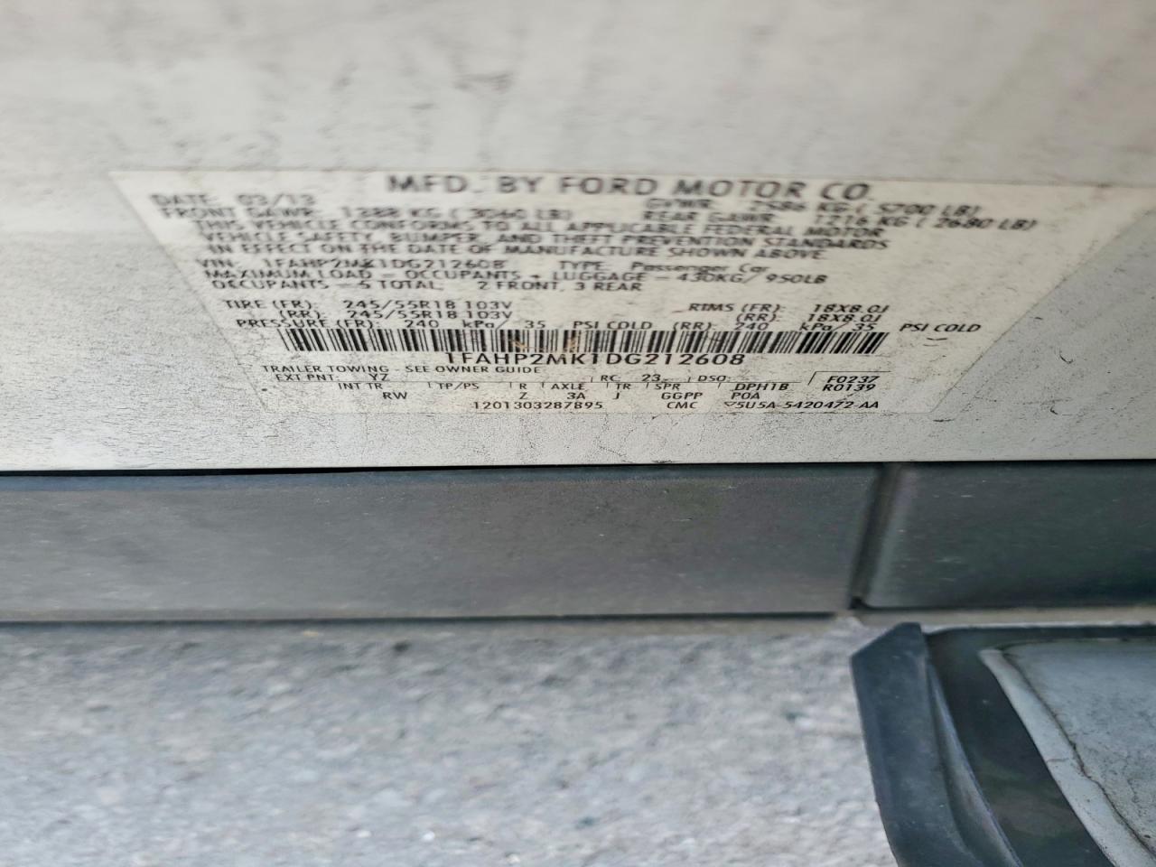 2013 Ford Taurus Police Interceptor White vin: 1FAHP2MK1DG212608
