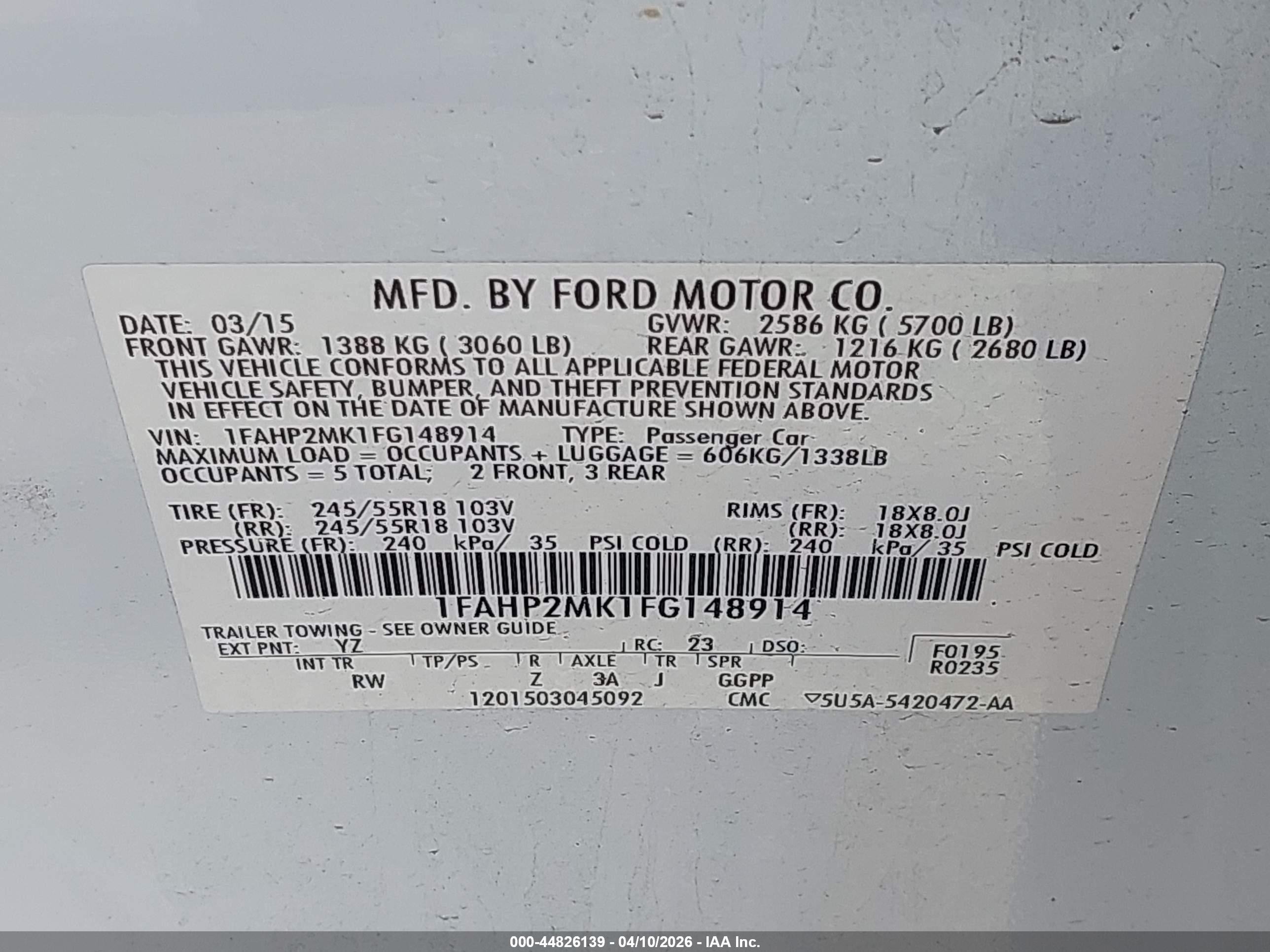2015 Ford Police Interceptor   White vin: 1FAHP2MK1FG148914
