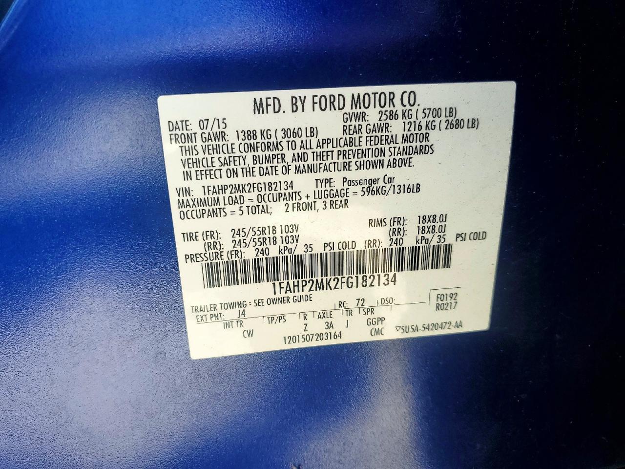 2015 Ford Taurus Police Interceptor Blue vin: 1FAHP2MK2FG182134