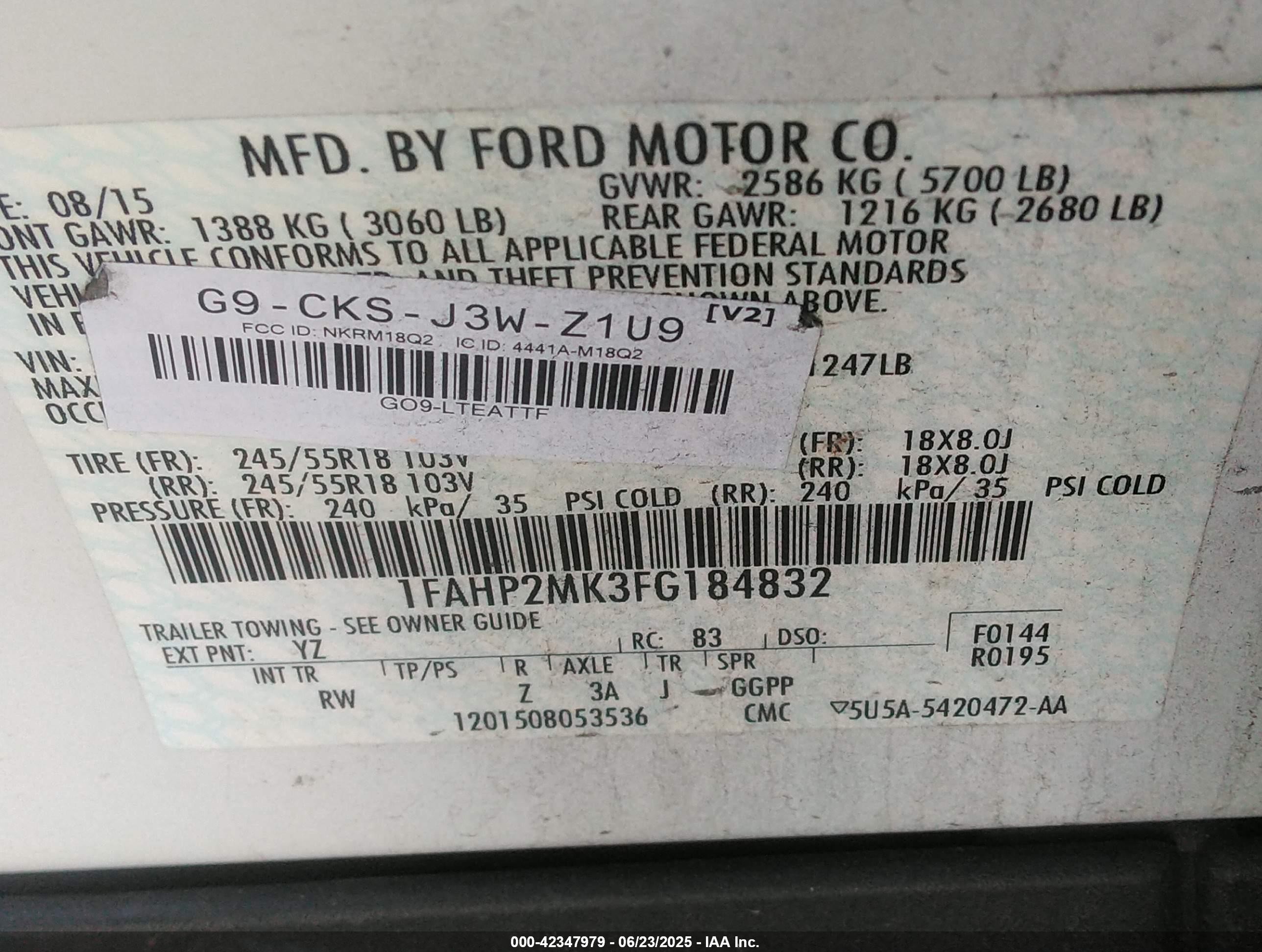 2015 Ford Police Interceptor   White vin: 1FAHP2MK3FG184832