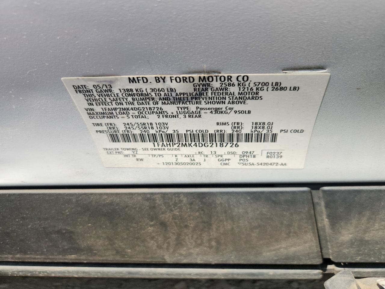 2013 Ford Taurus Police Interceptor Белый vin: 1FAHP2MK4DG218726