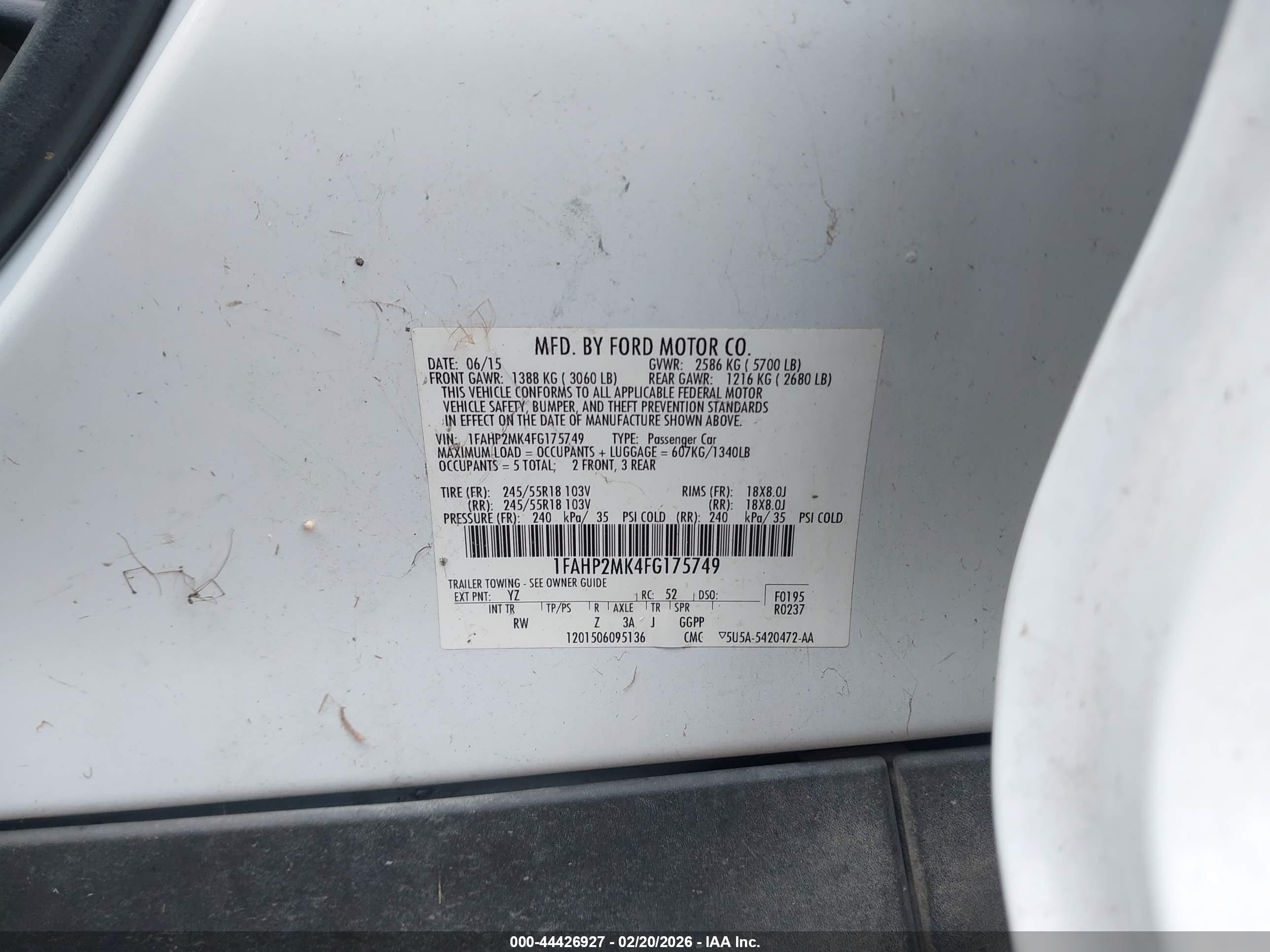 2015 Ford Police Interceptor   White vin: 1FAHP2MK4FG175749