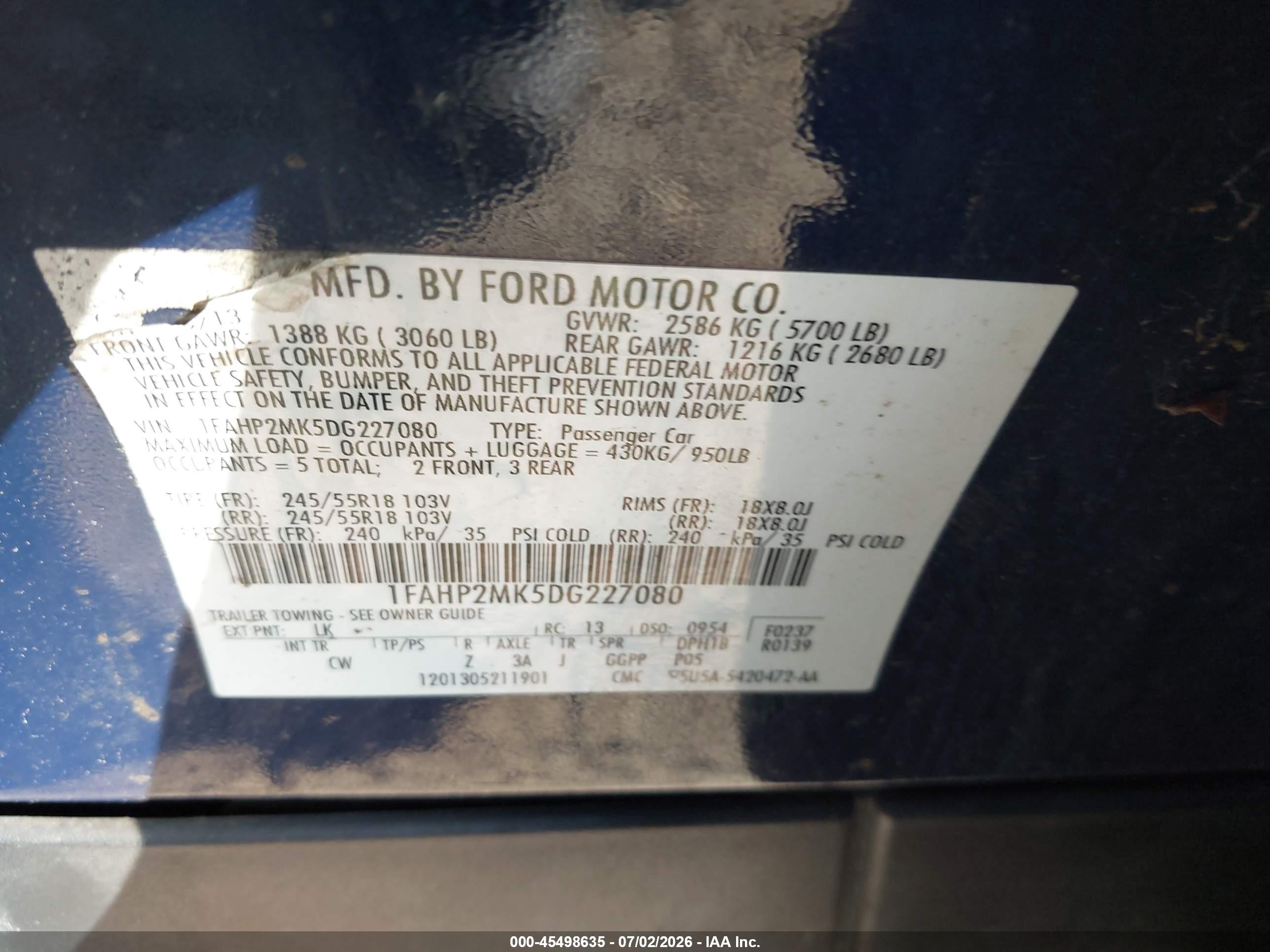 2013 Ford Police Interceptor   Синий vin: 1FAHP2MK5DG227080