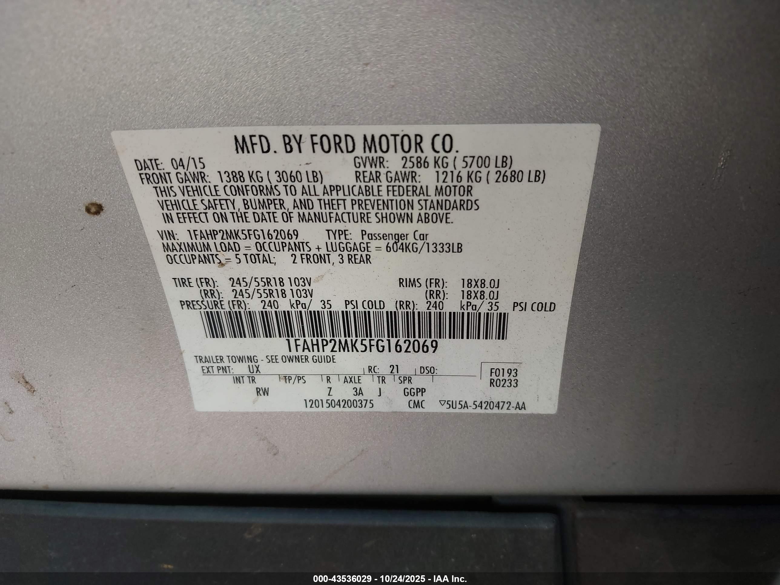 2015 Ford Police Interceptor   Silver vin: 1FAHP2MK5FG162069