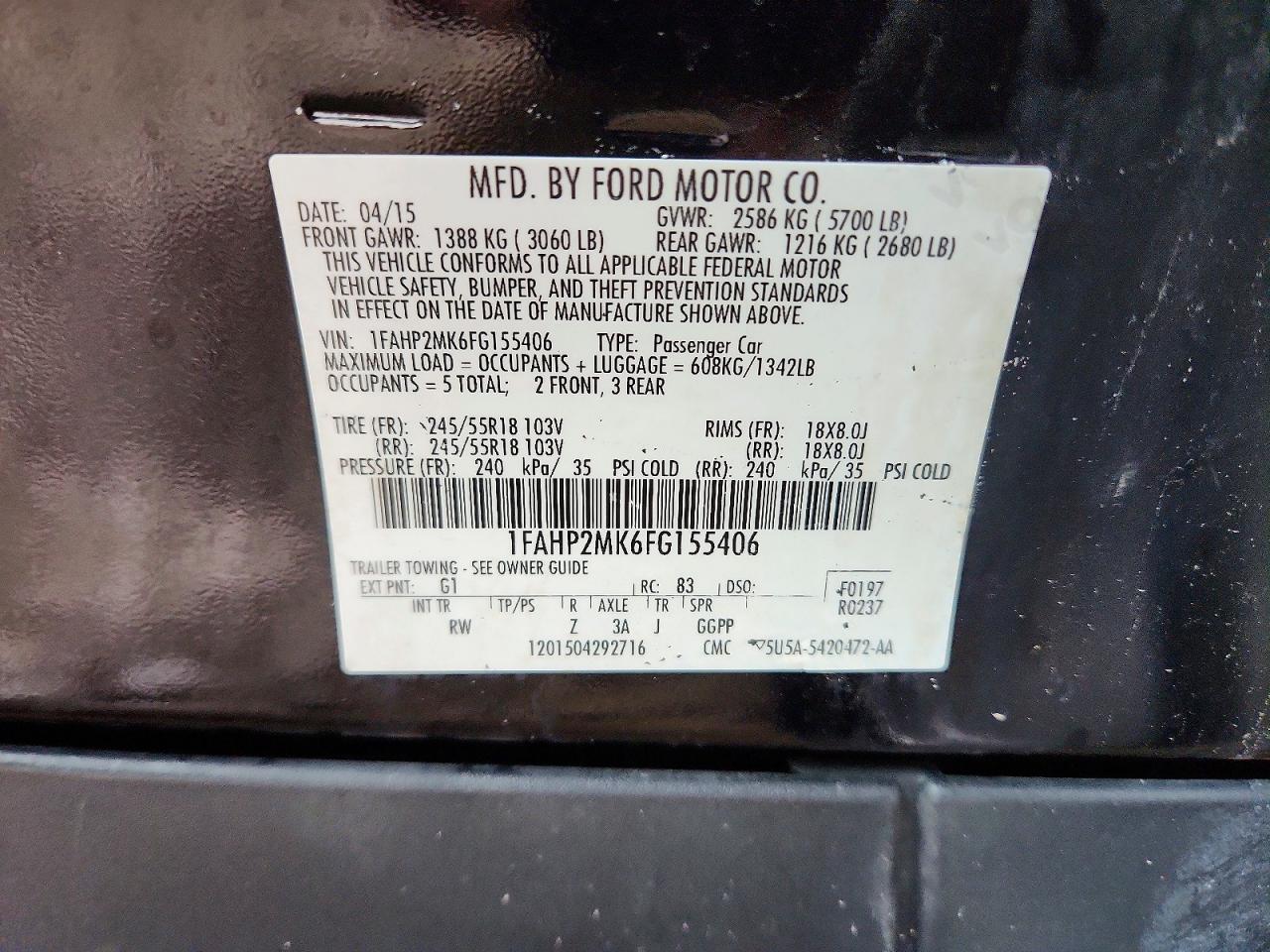 2015 Ford Taurus Police Interceptor Black vin: 1FAHP2MK6FG155406