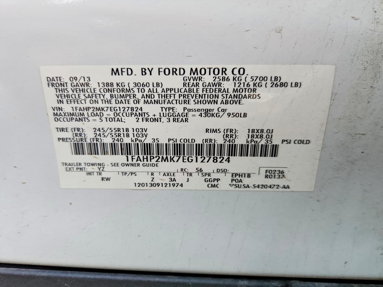 2014 Ford Taurus Police Interceptor Белый vin: 1FAHP2MK7EG127824