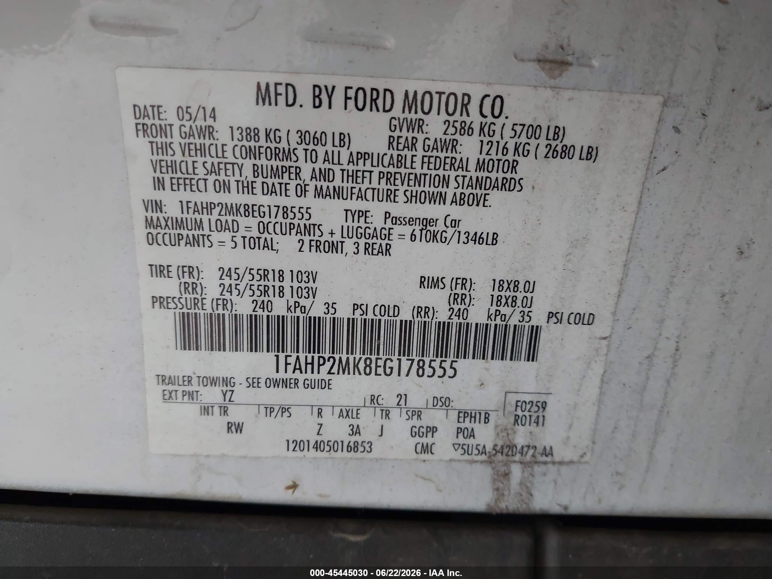 2014 Ford Police Interceptor White vin: 1FAHP2MK8EG178555