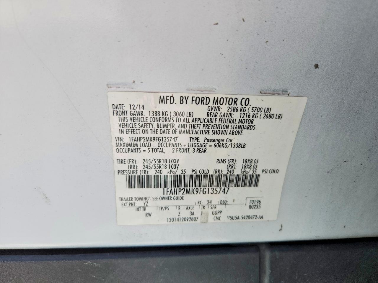 2015 Ford Taurus Police Interceptor White vin: 1FAHP2MK9FG135747