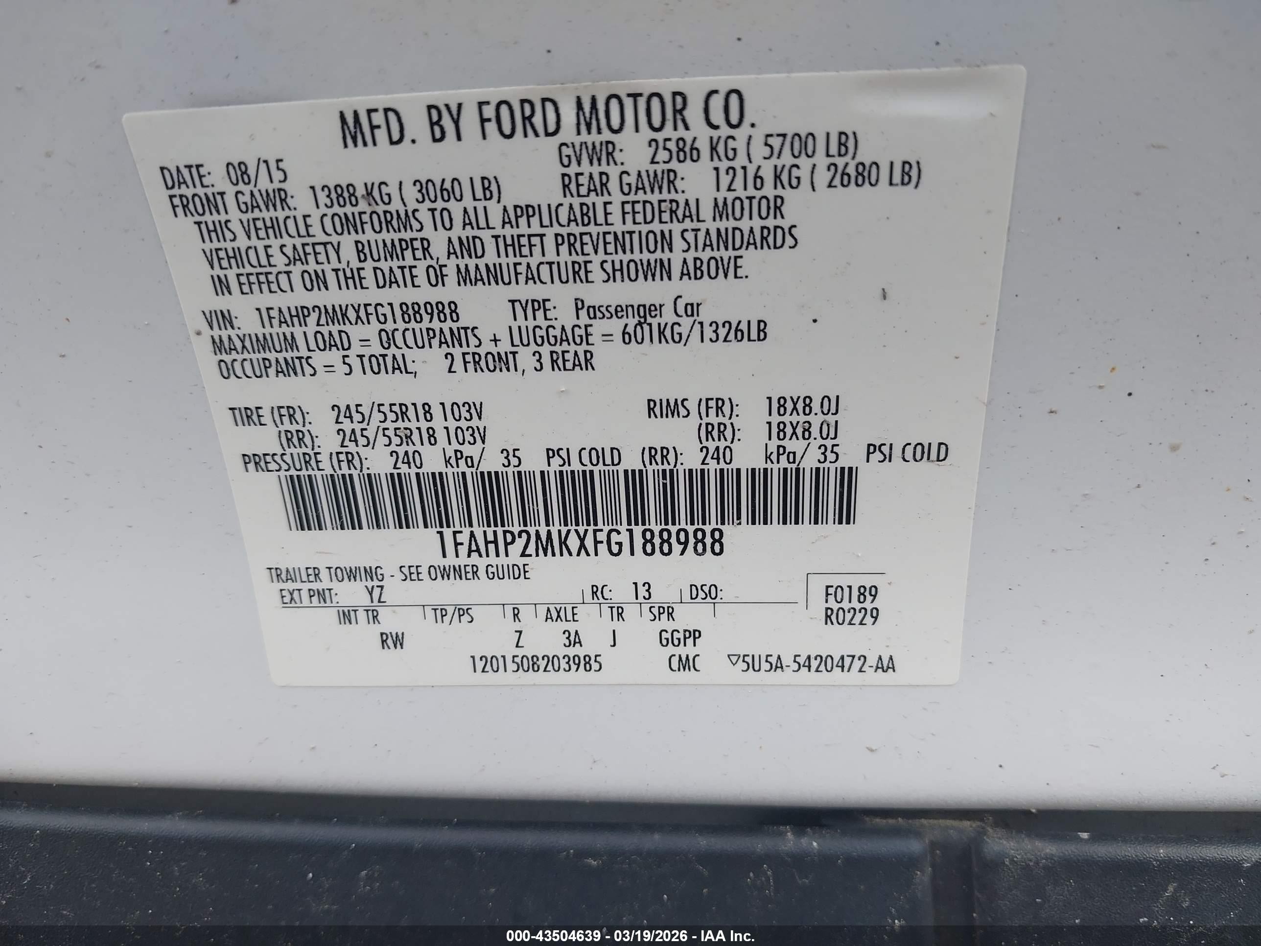 2015 Ford Police Interceptor   vin: 1FAHP2MKXFG188988