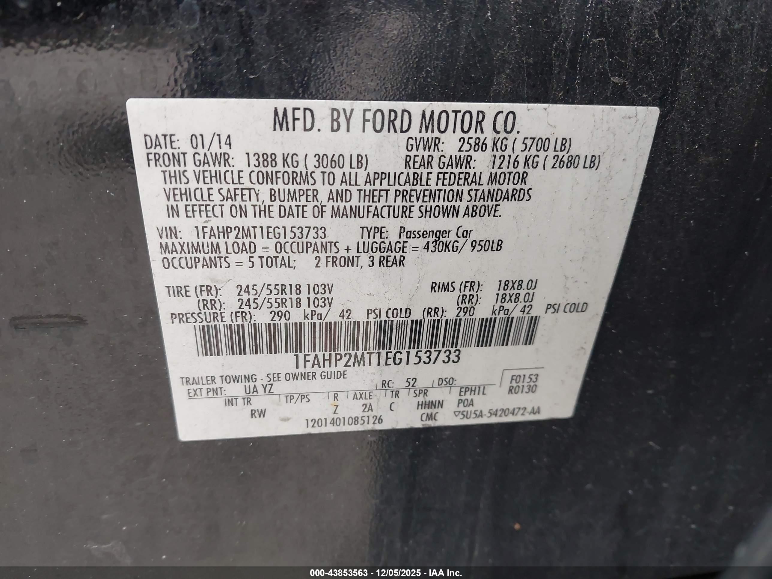 2014 Ford Police Interceptor   Черный vin: 1FAHP2MT1EG153733