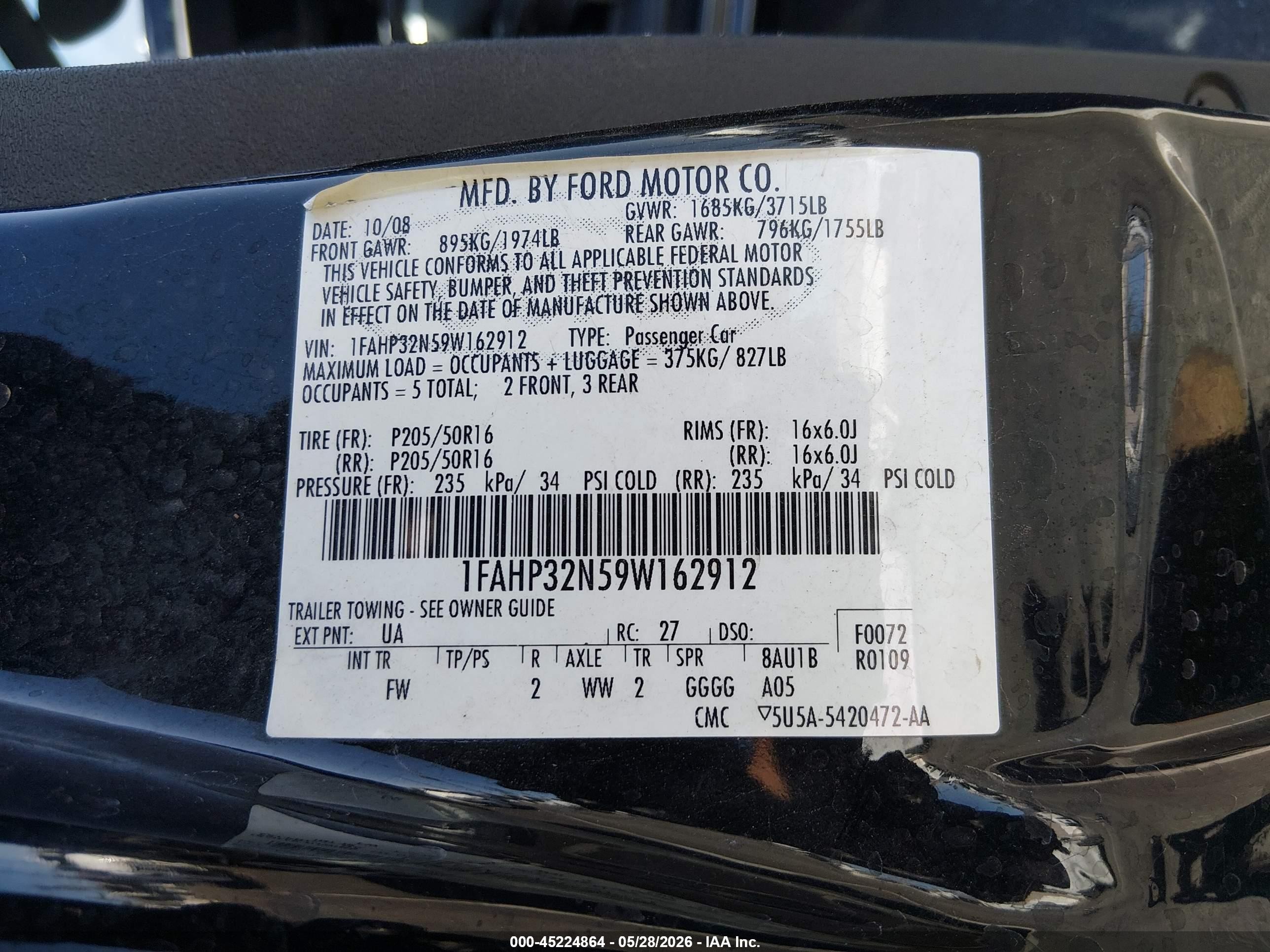 2009 Ford Focus Se Black vin: 1FAHP32N59W162912