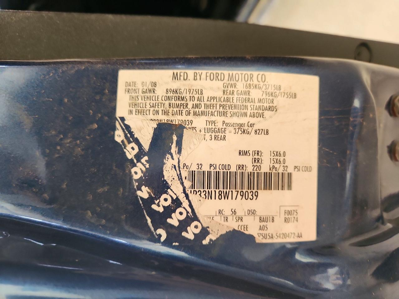 2008 Ford Focus Se Blue vin: 1FAHP33N18W179039