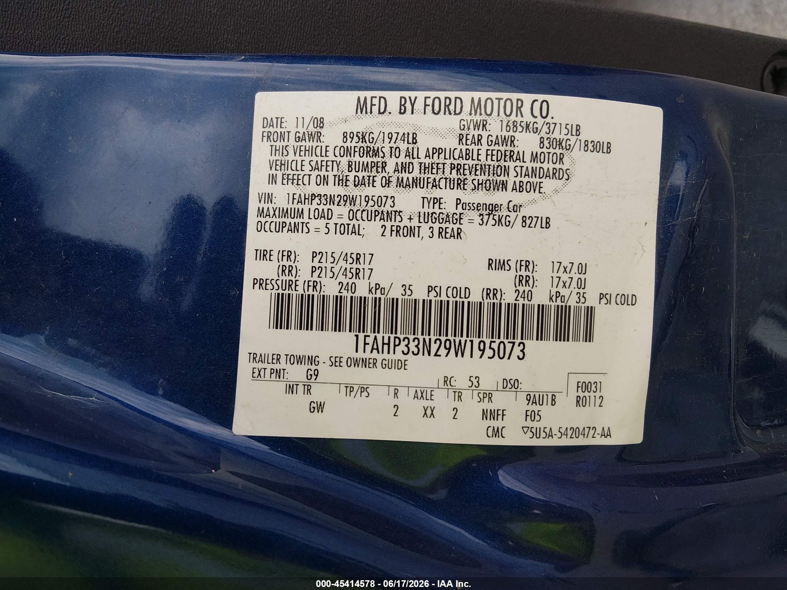 2009 Ford Focus Ses Blue vin: 1FAHP33N29W195073