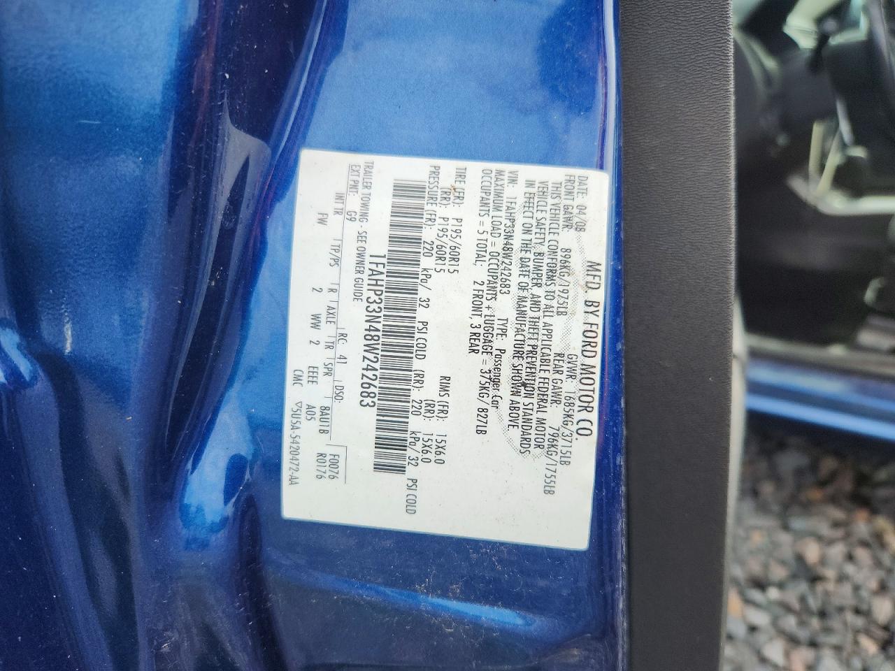 2008 Ford Focus Se Blue vin: 1FAHP33N48W242683