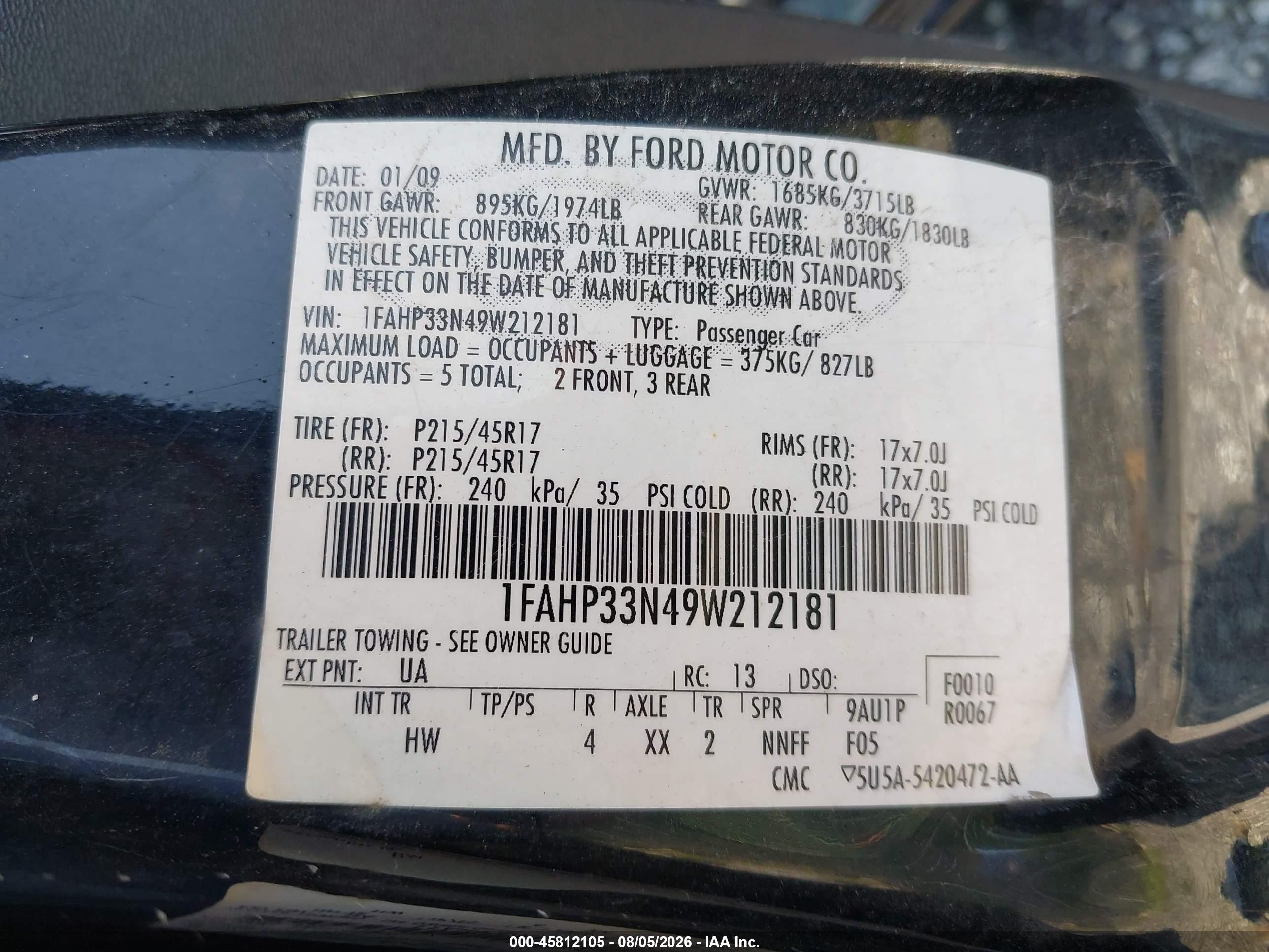 2009 Ford Focus Ses Black vin: 1FAHP33N49W212181