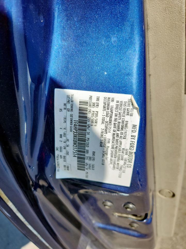 2008 Ford Focus Blue vin: 1FAHP33NX8W217514