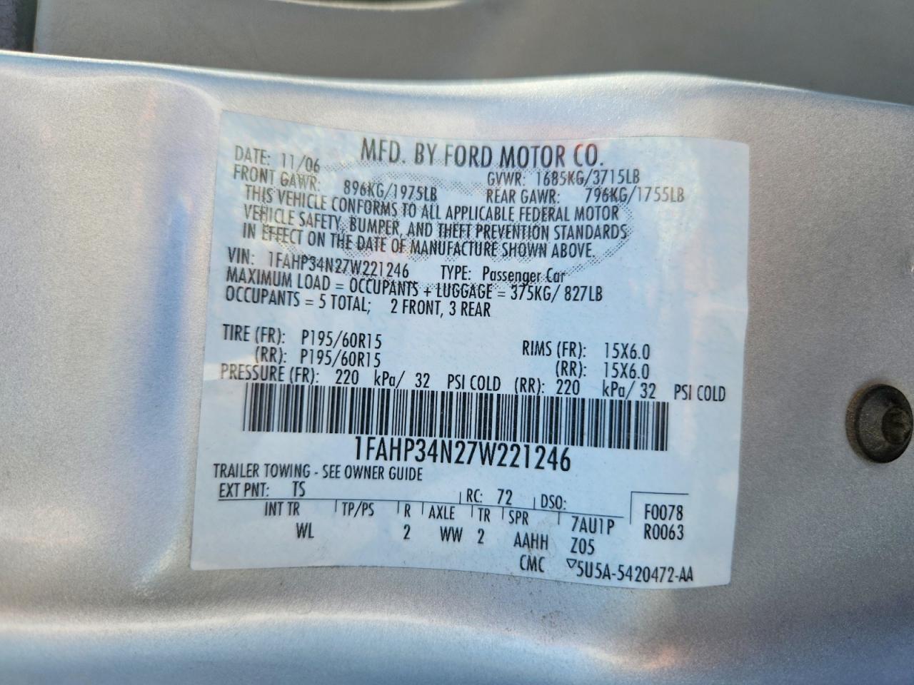 2007 Ford Focus Zx4 Silver vin: 1FAHP34N27W221246