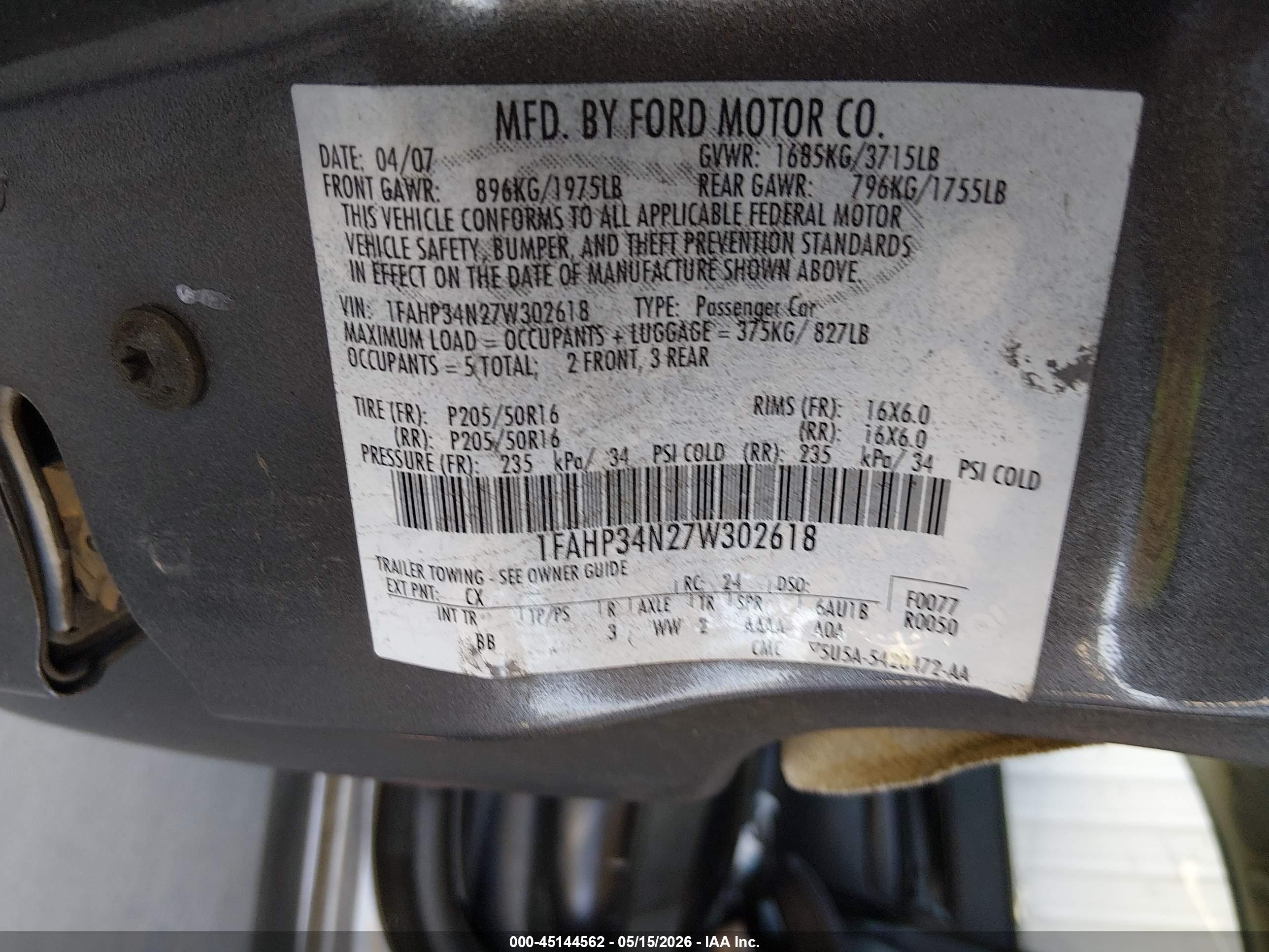 2007 Ford Focus S/se/ses Gray vin: 1FAHP34N27W302618