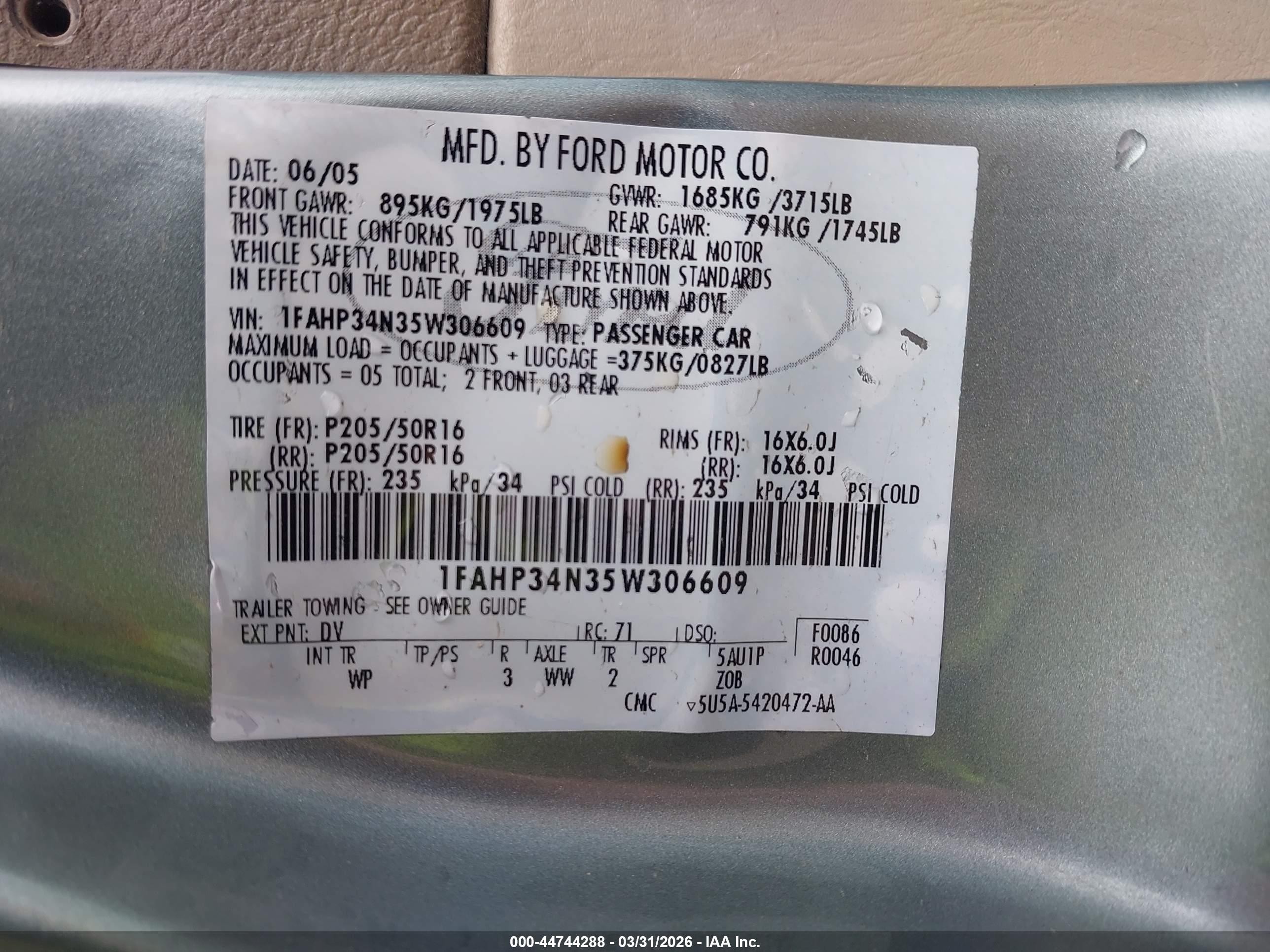 2005 Ford Focus Zx4 Green vin: 1FAHP34N35W306609