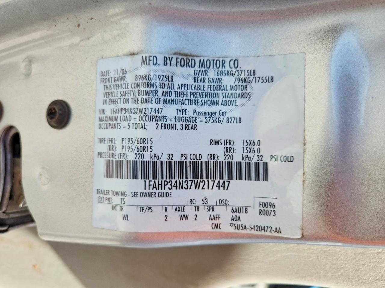 2007 Ford Focus Zx4 Silver vin: 1FAHP34N37W217447