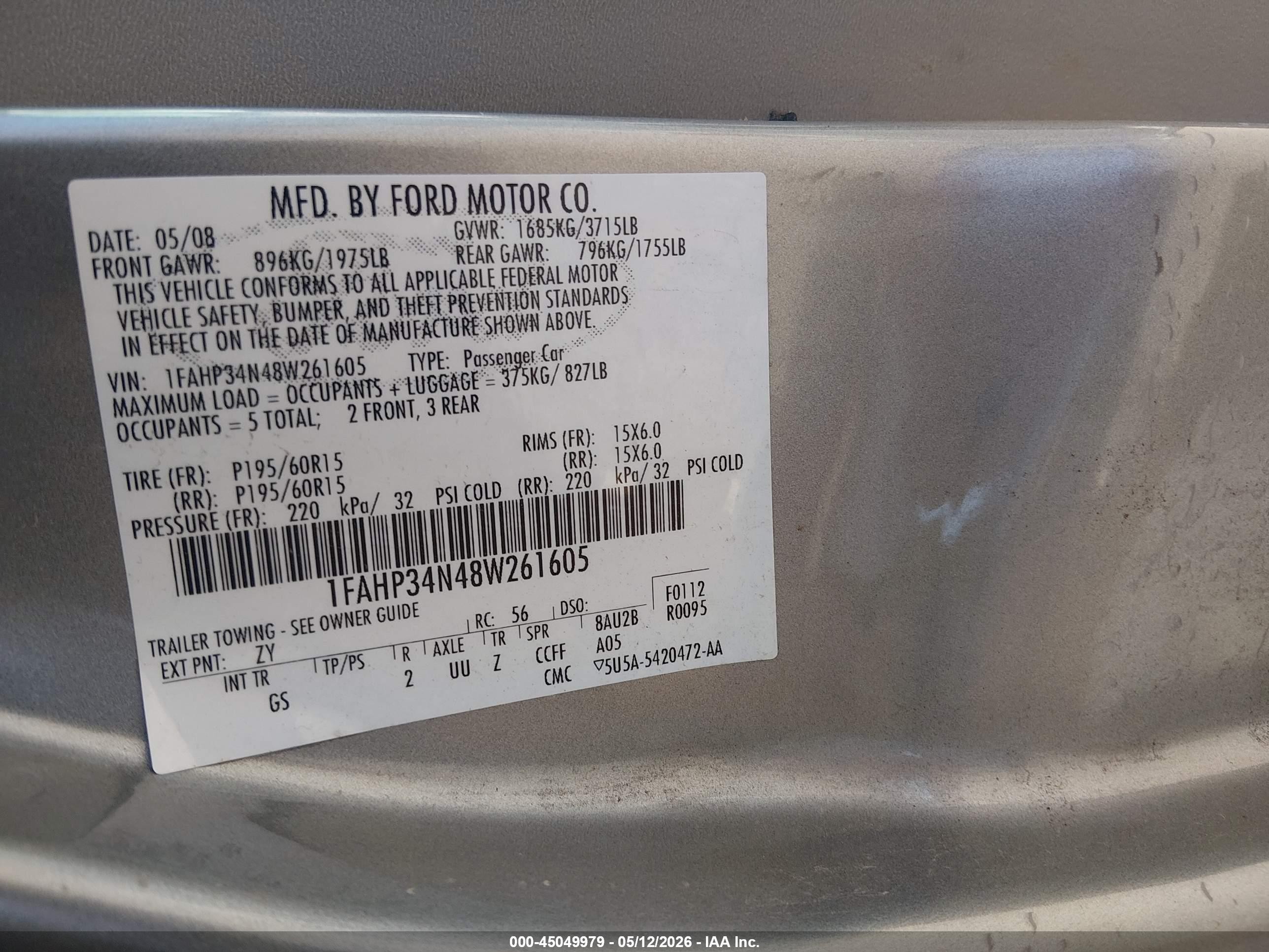 2008 Ford Focus S Tan vin: 1FAHP34N48W261605