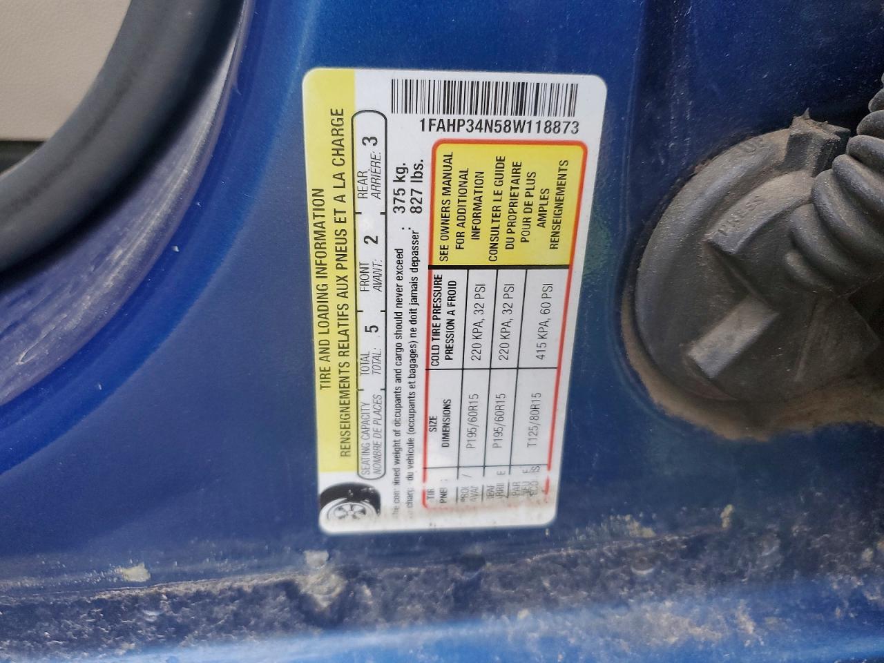2008 Ford Focus Se Blue vin: 1FAHP34N58W118873