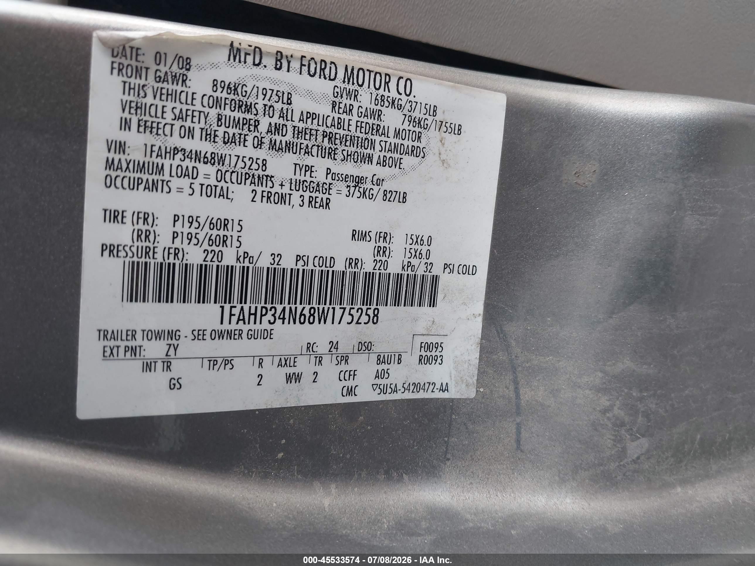 2008 Ford Focus S Gray vin: 1FAHP34N68W175258