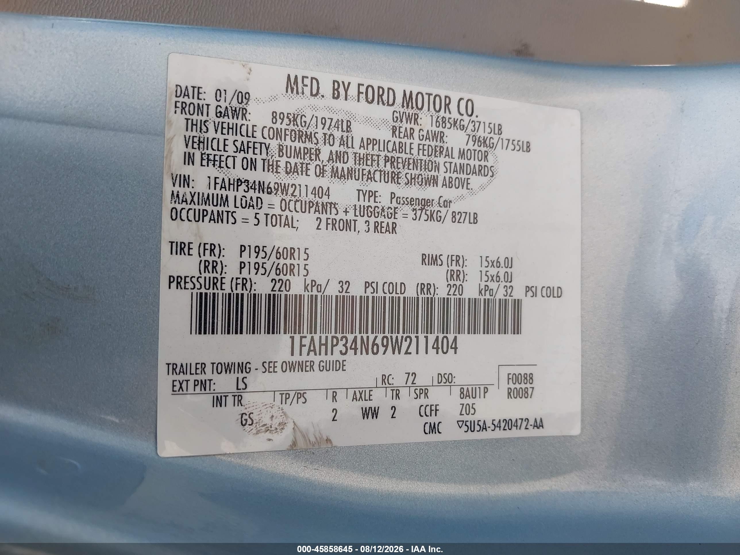 2009 Ford Focus S Light Blue vin: 1FAHP34N69W211404
