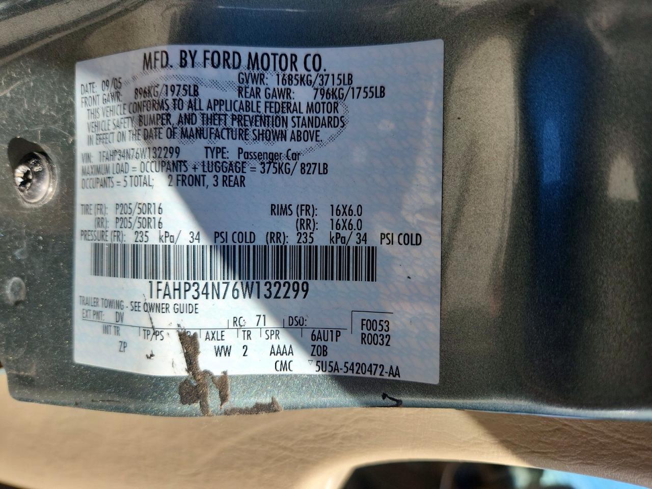 2006 Ford Focus Zx4 Green vin: 1FAHP34N76W132299