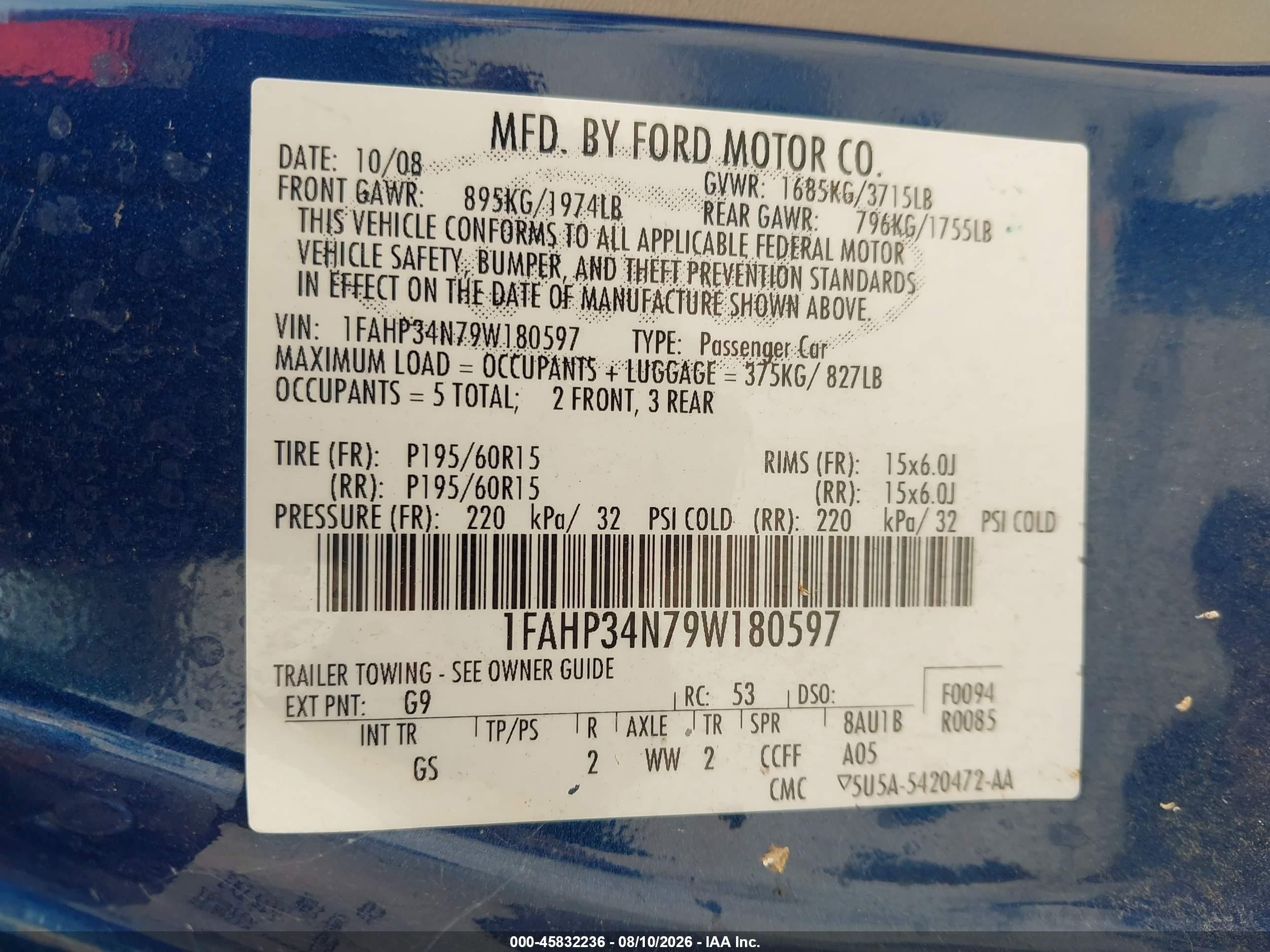 2009 Ford Focus S Blue vin: 1FAHP34N79W180597