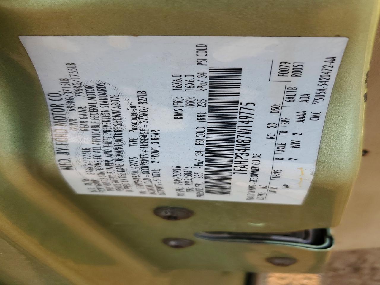 2007 Ford Focus Zx4 Green vin: 1FAHP34N87W149775