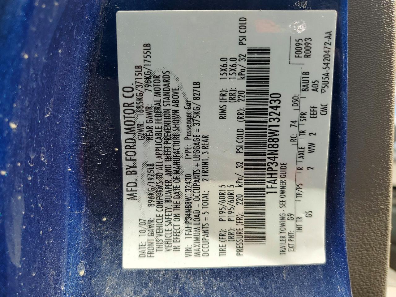 2008 Ford Focus S/se Blue vin: 1FAHP34N88W132430