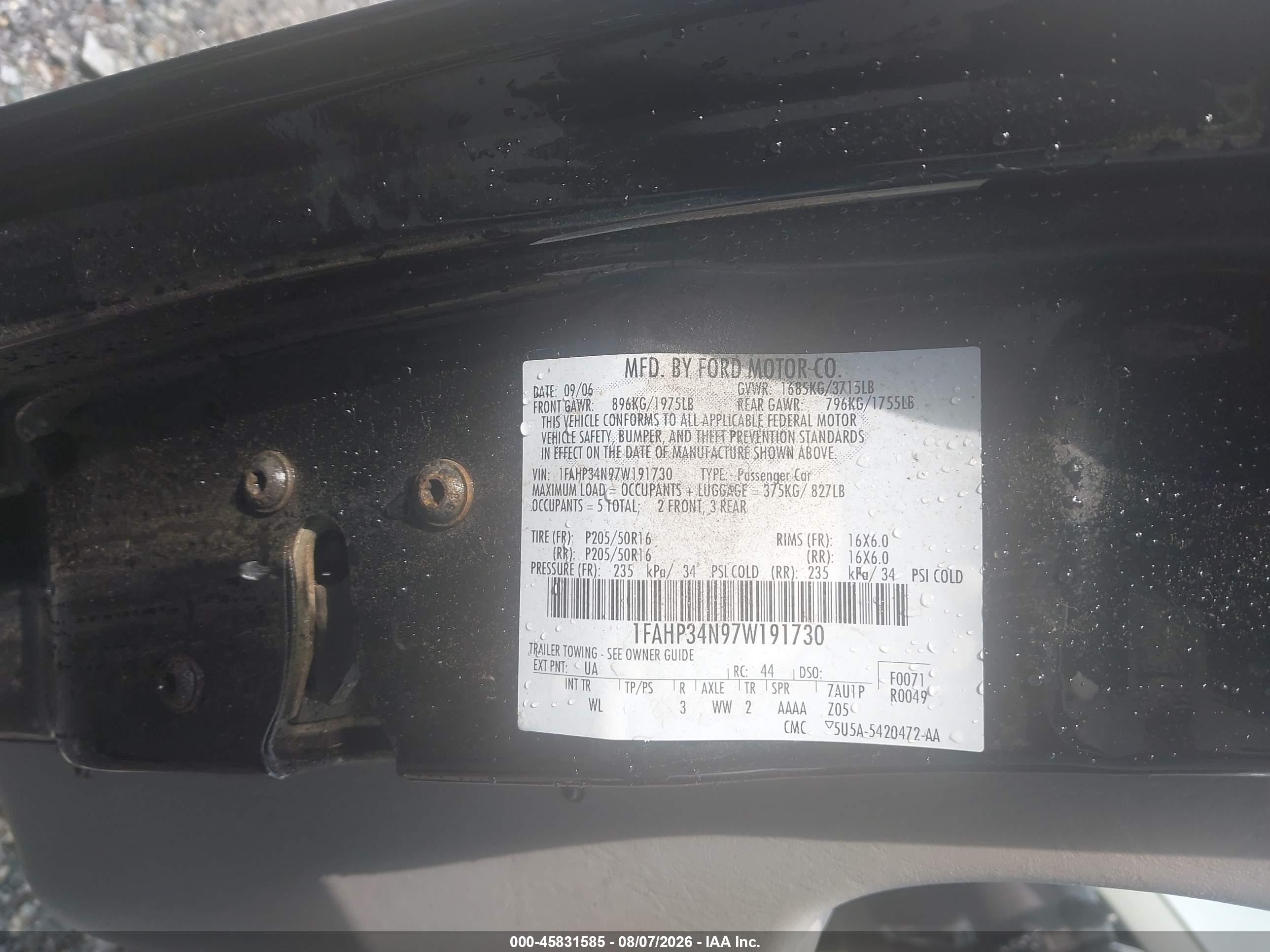 2007 Ford Focus S/se/ses Черный vin: 1FAHP34N97W191730
