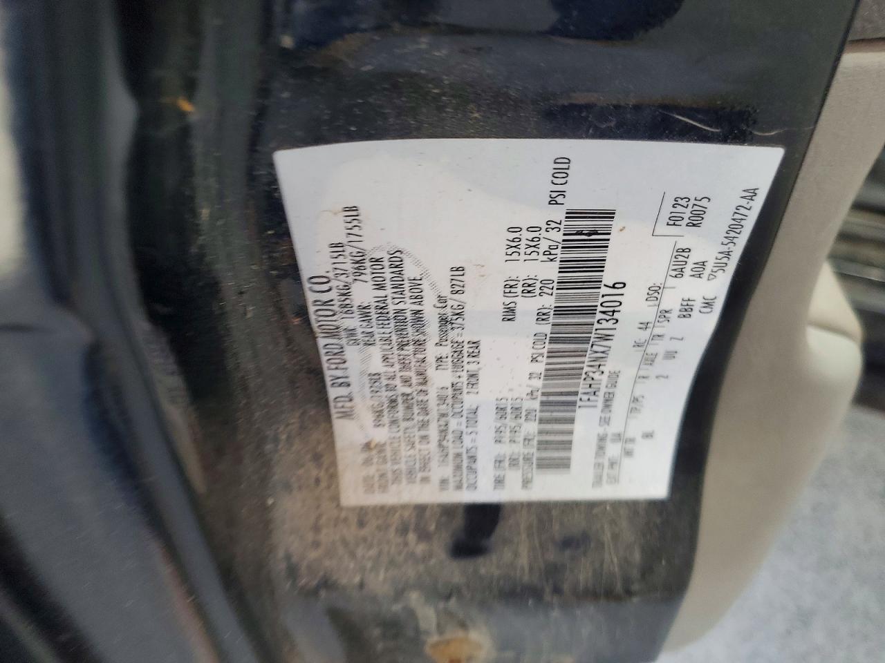 2007 Ford Focus Zx4 Black vin: 1FAHP34NX7W134016