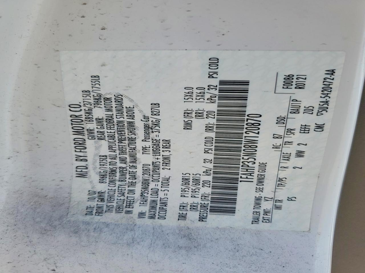 2008 Ford Focus Se White vin: 1FAHP35N08W120870