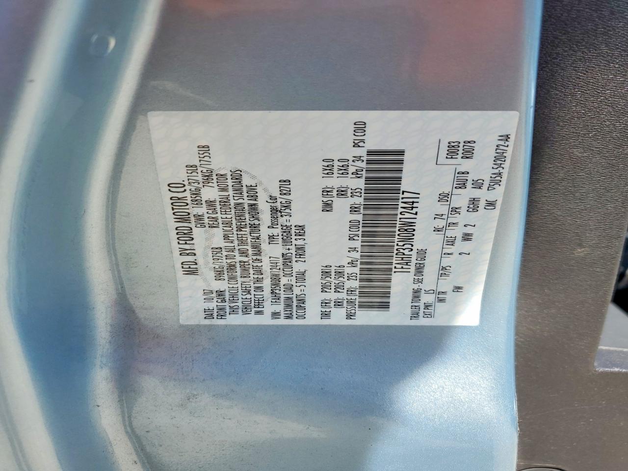2008 Ford Focus Se Blue vin: 1FAHP35N08W124417