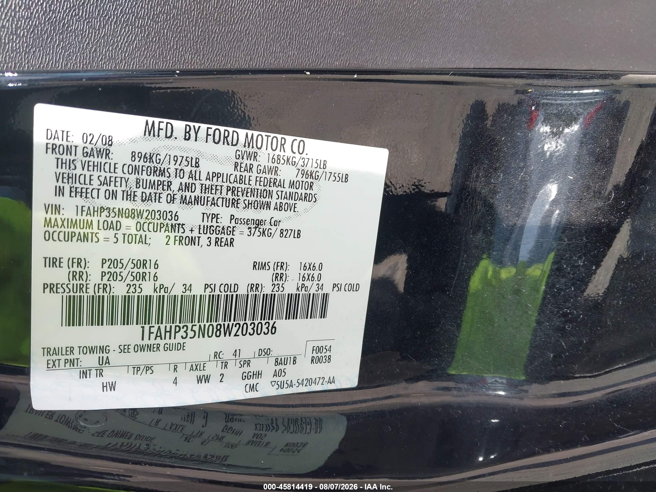 2008 Ford Focus Se/ses Black vin: 1FAHP35N08W203036